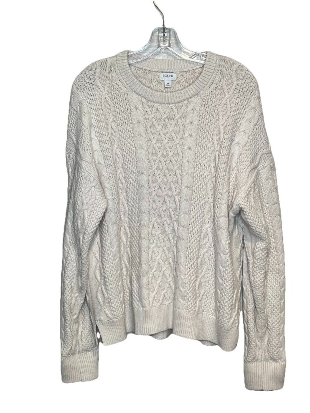 J Crew Womens XL Cream Cable Knit Cotton Sweater Fisherman Crewneck Pullover